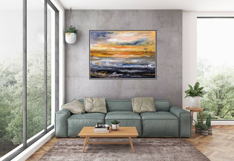 Yellow Hand-painted Coastal Modern Abstract Canvas Artwork OP8AR